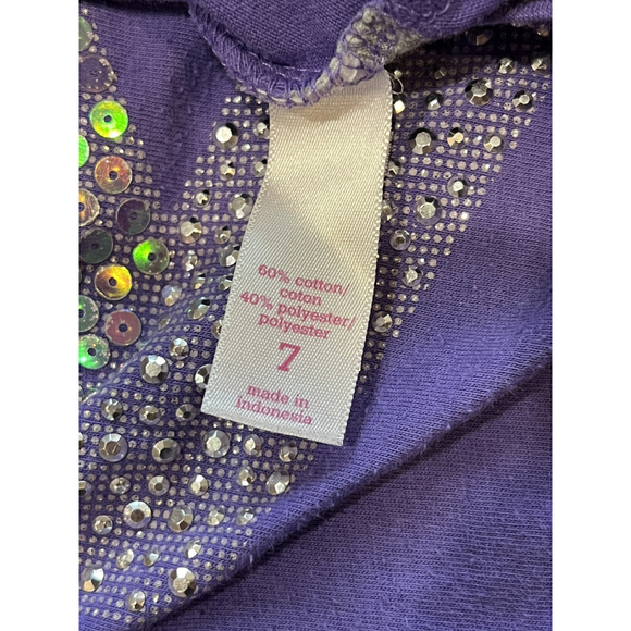 Justice Star Sequin Top‎ Long Sleeve Purple Gray Stripe Girls Size 7 - Picture 4 of 5